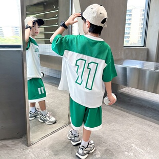 夏季 两件套夏装 2024年新款 短裤 儿童短袖 潮牌男大童篮球服运动套装
