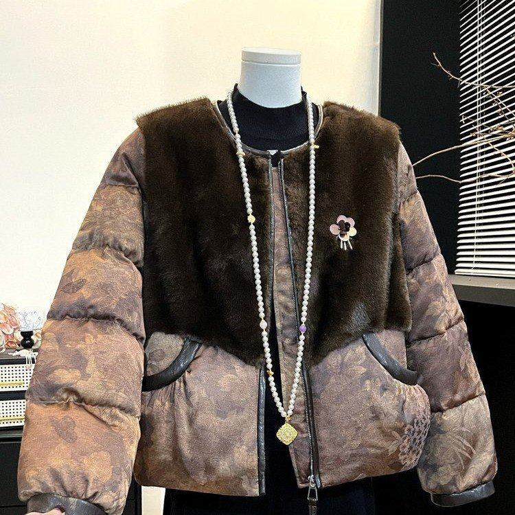 一件代发2025冬季国风轻奢新中式印花复古暗纹提花拼色外套,女装/女士精品,棉衣/棉服,淘宝优惠券,粉丝福利购,淘宝优惠卷