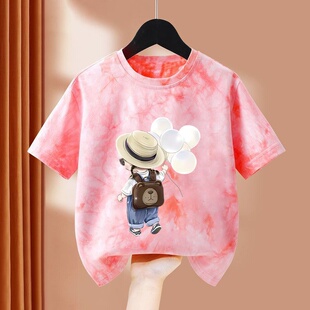 女童短袖t恤扎染2025新款夏季儿童洋气上衣服中大童女孩半袖童装
