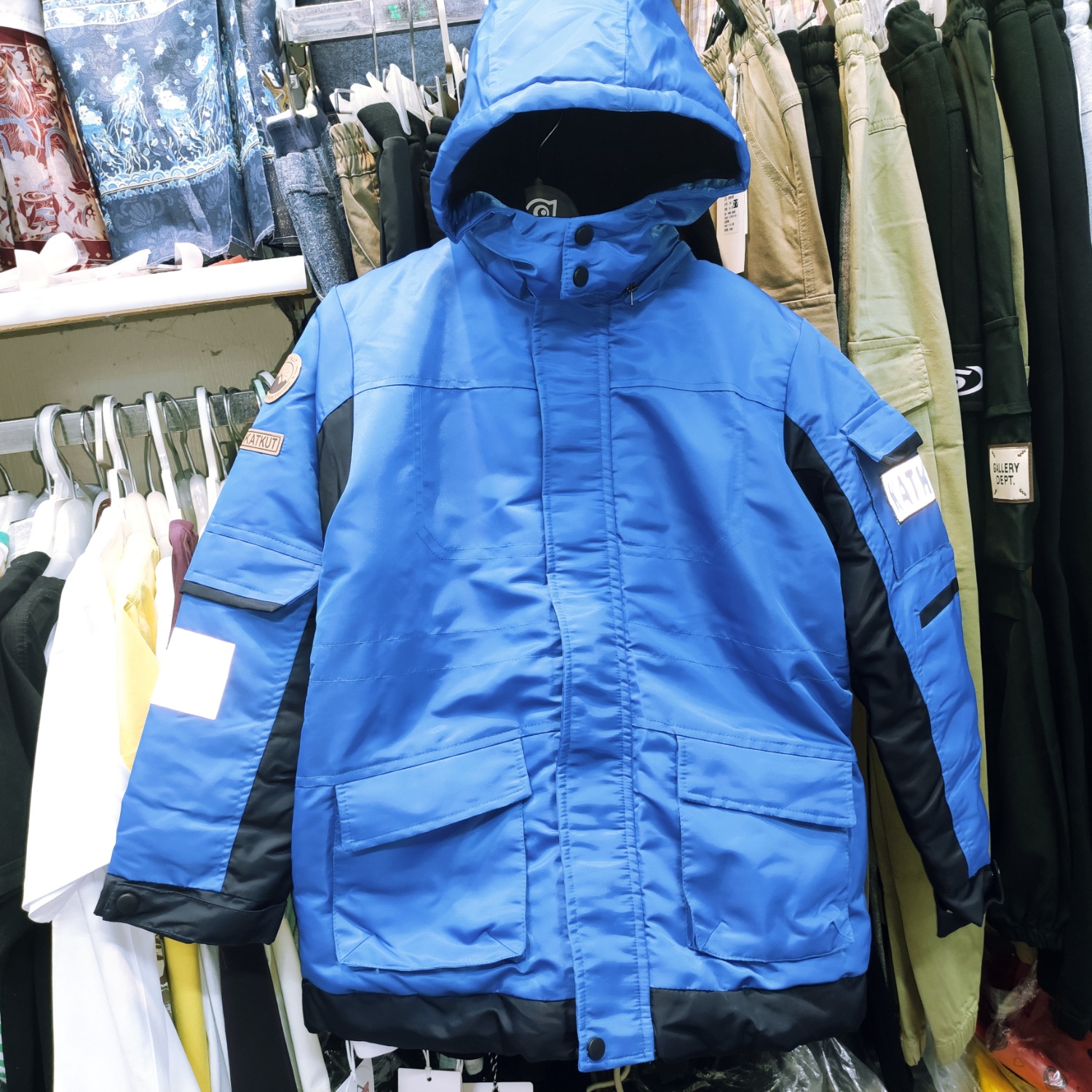 3.9折1咔酷德品牌童裝43191599男冬有帽開胸拉鏈中長夾棉服帽可脫
