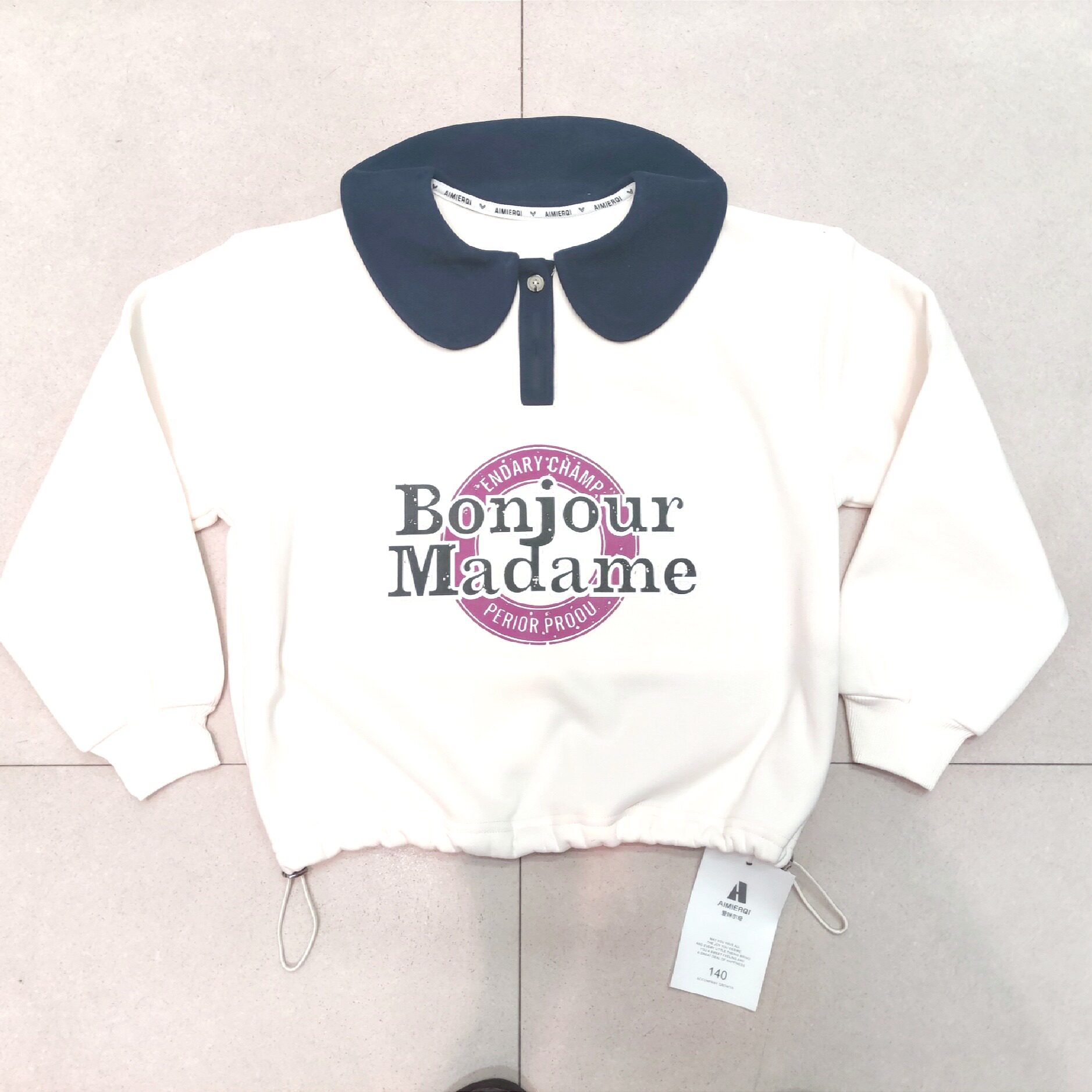 1爱咪尔奇童装女中大童秋冬反领开半胸针织一体绒卫衣5240805宽版