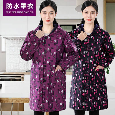 2025新款纽扣成人加绒加厚女罩衣防水防污长袖围裙工作服外套护衣