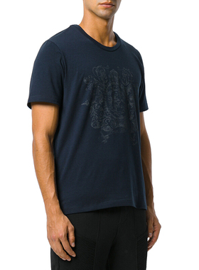 Balmain 巴尔曼 男士藏蓝色蔓藤圆领短袖T恤 HP67222T