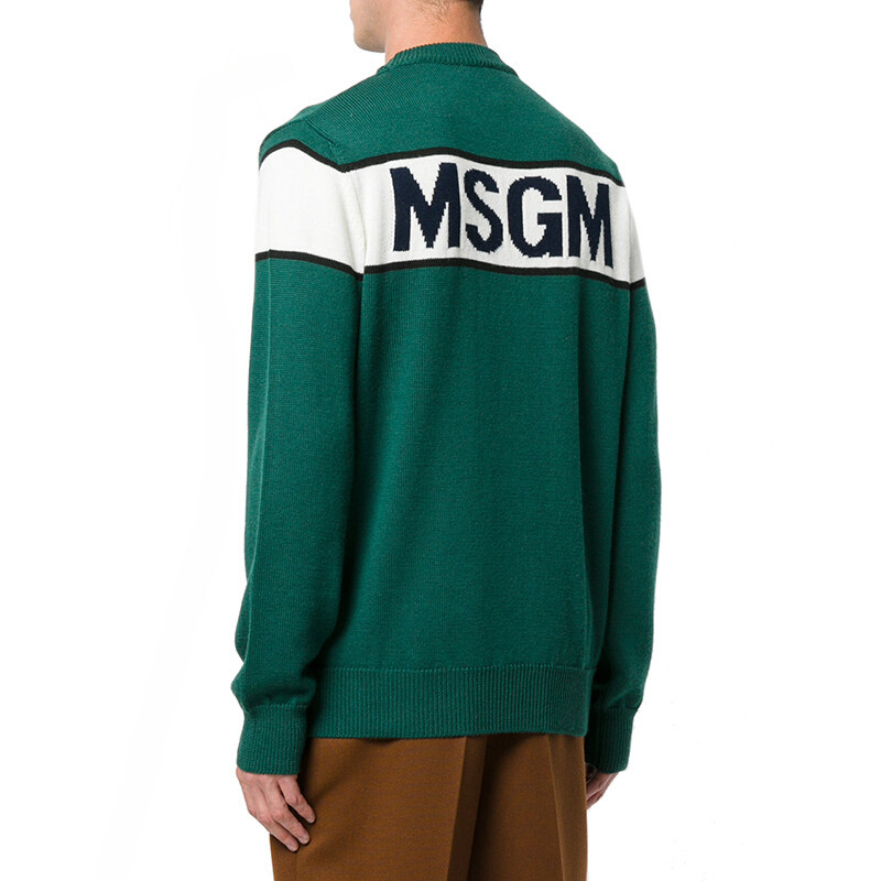 MSGM 男款绿色潮牌长袖毛衣圆领套头针织衫2340MM112