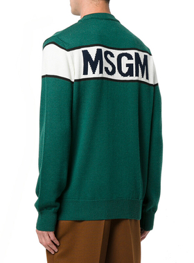 MSGM 男款绿色潮牌长袖毛衣圆领套头针织衫2340MM112