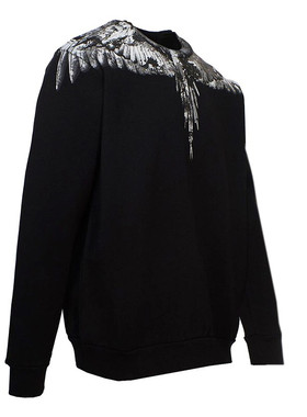 MARCELO BURLON 马塞洛布隆男士黑色翅膀圆领印花长袖卫衣CMBA009