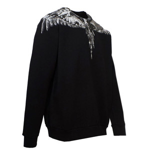 MARCELO BURLON 马塞洛布隆男士黑色翅膀圆领印花长袖卫衣CMBA009