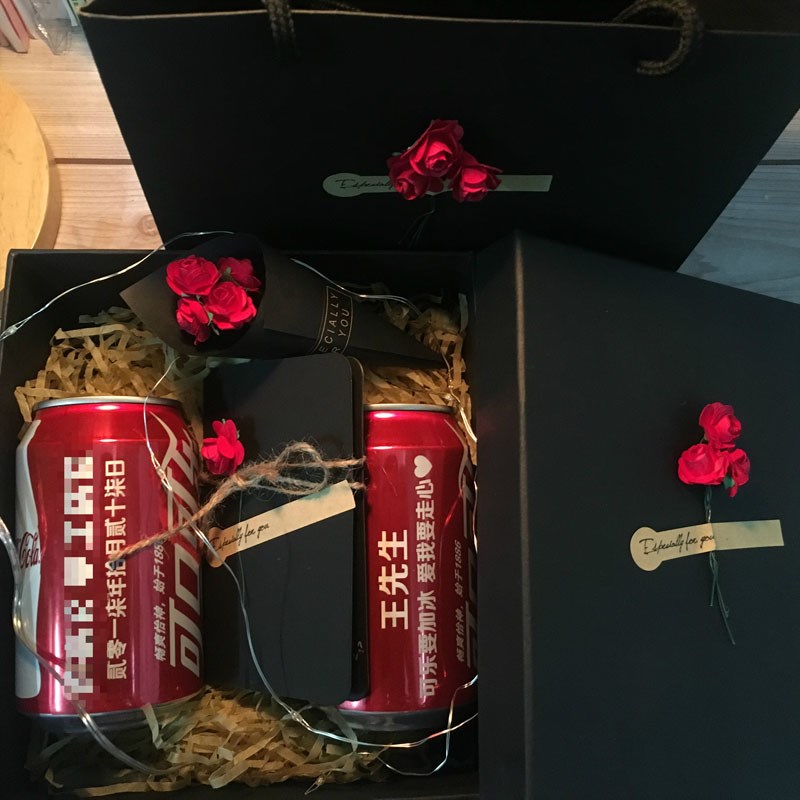 花束禮品生日填充紙絲帶可定制啤酒易拉罐刻字任意文字金屬走心