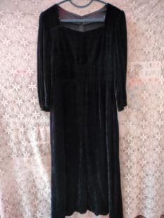 微瑕100桑蚕丝真丝丝绒一字领连衣裙胸围90.腰围76.裙长117