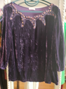 夏季紫色丝绒上衣桑蚕丝胸围98.衣长66建议90-110斤左右穿着