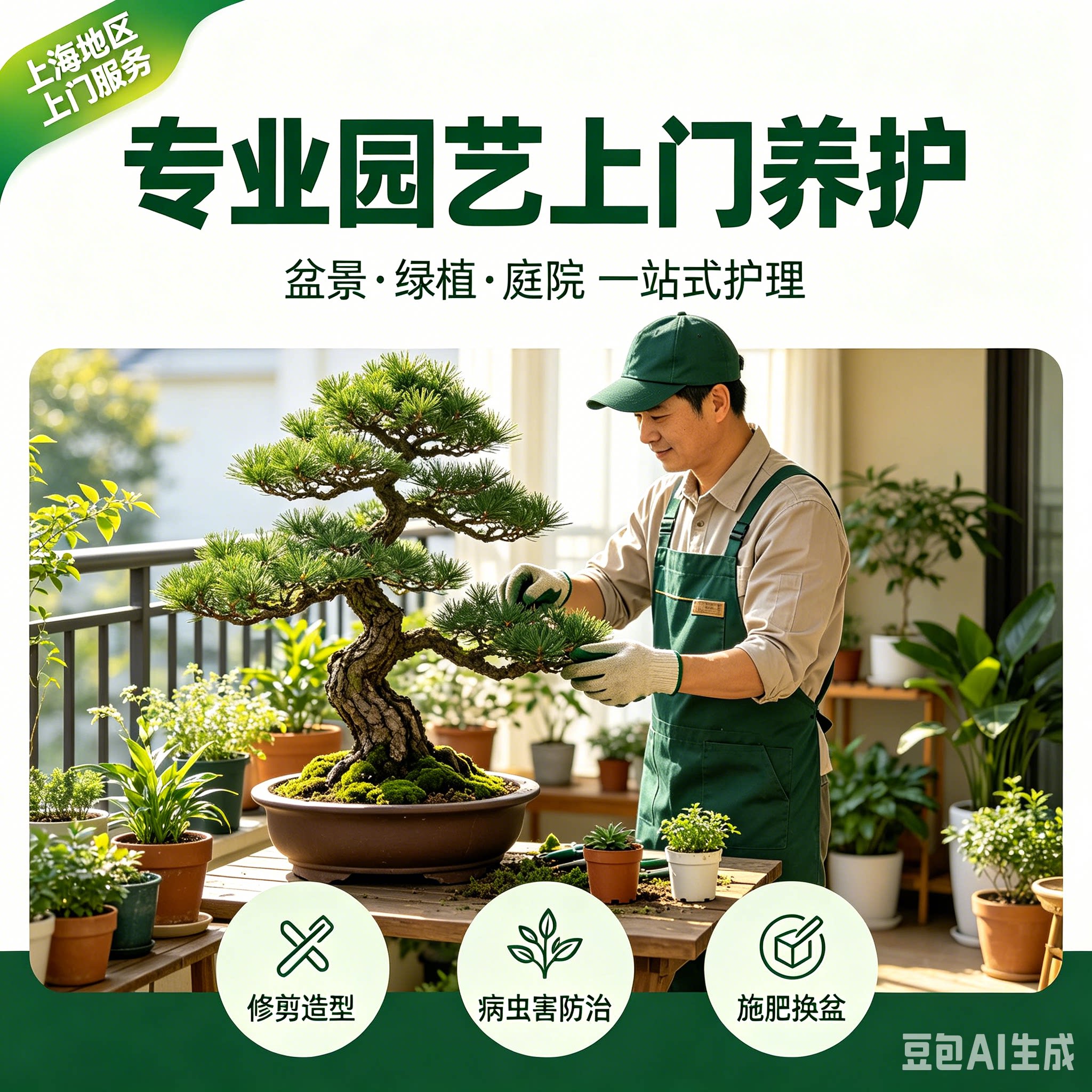 上门养护盆景绿植庭院一站式修剪造型病虫害防治施肥换盆进口住友
