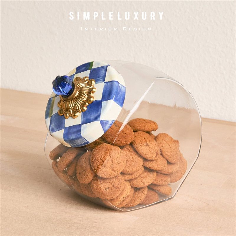 【简单的奢华】美国正品MC现货 蓝白格 手绘玻璃 饼干密封储物罐