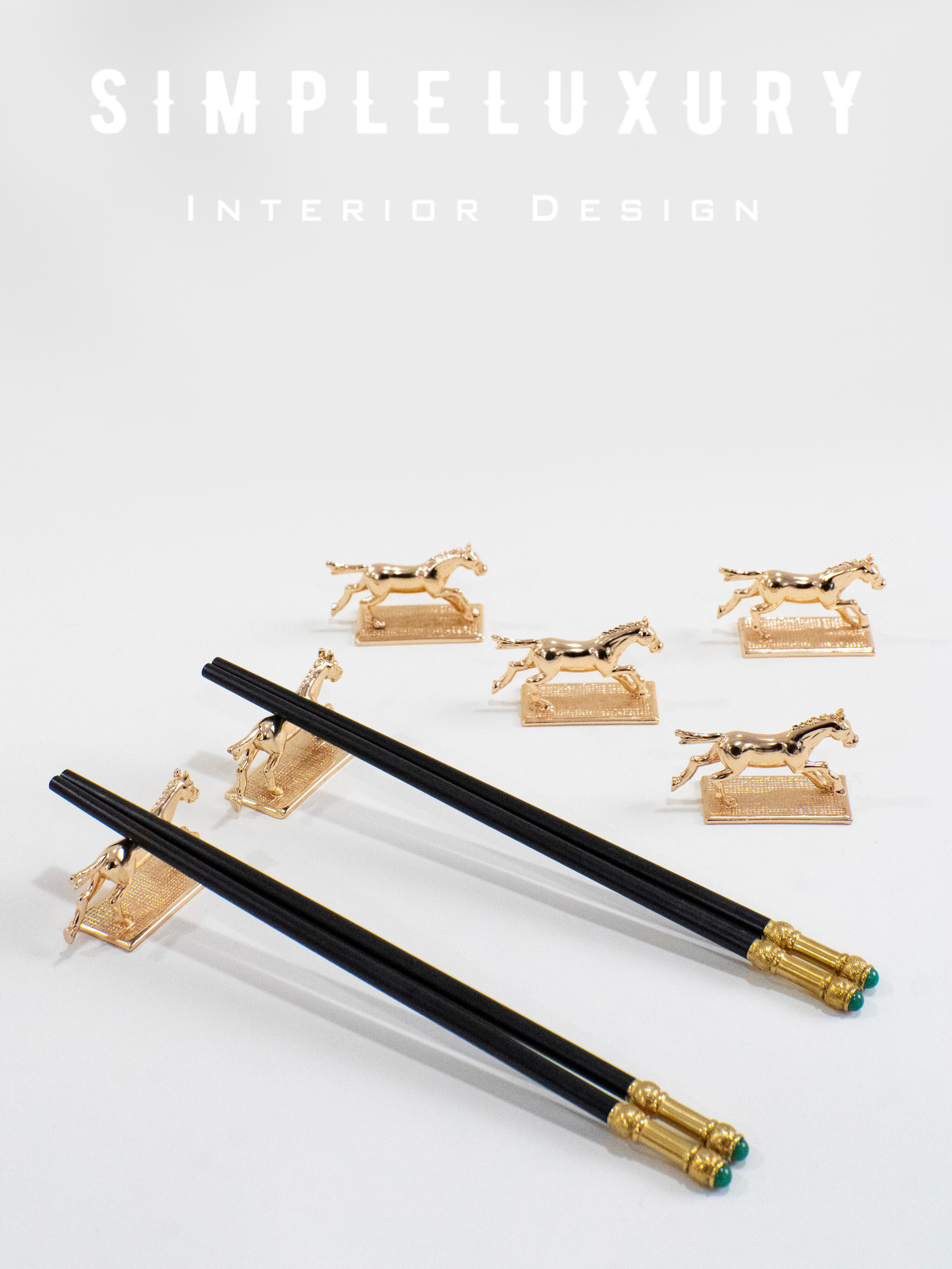 全网现货 正品 法国 L'Objet万马奔腾绿翡翠镀金实木筷子筷架礼盒