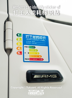 TUTUART车贴 打工人能耗标识贴牛马专用汽车前档后备箱装饰反光贴