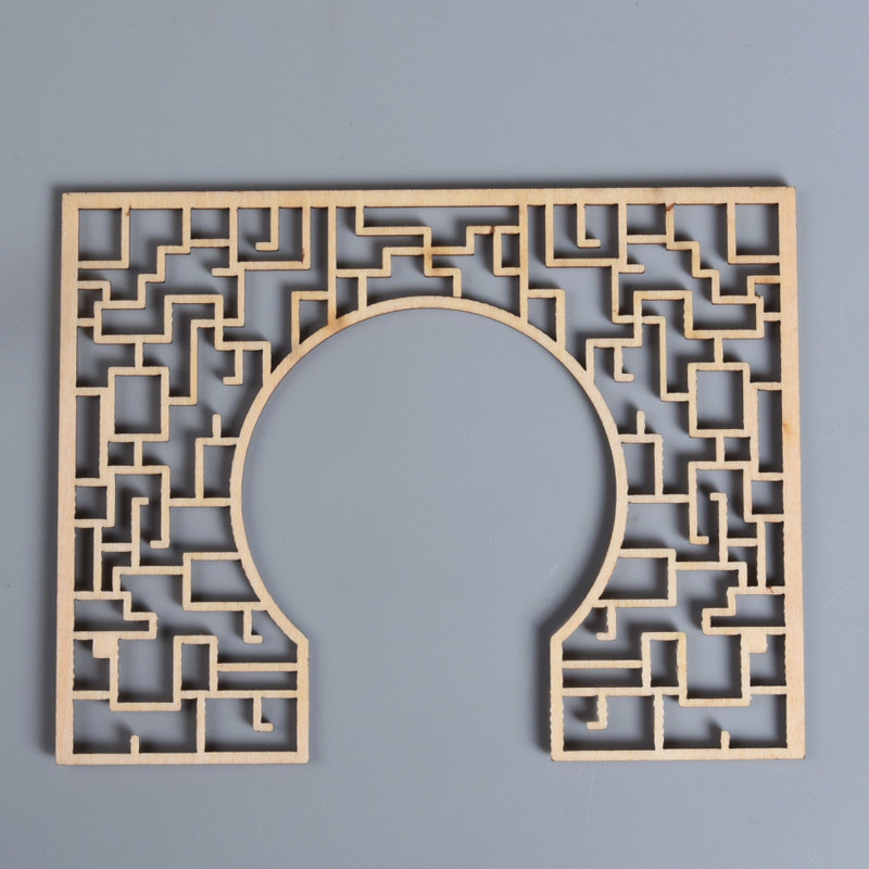 中式家具配件 古建筑明清家具模型 月洞门 镂空拱门 木板半圆门