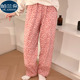 女款 大码 春秋季 睡裤 仿棉直筒长裤 粉色豹纹甜美2026新款 睡衣家居裤