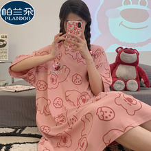 睡衣女款夏季睡裙2025新款纯棉网红风可爱草莓熊小个子夏天连衣裙