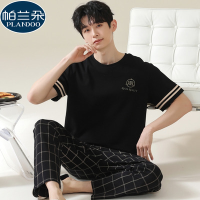男士睡衣夏天薄款短袖长裤纯棉