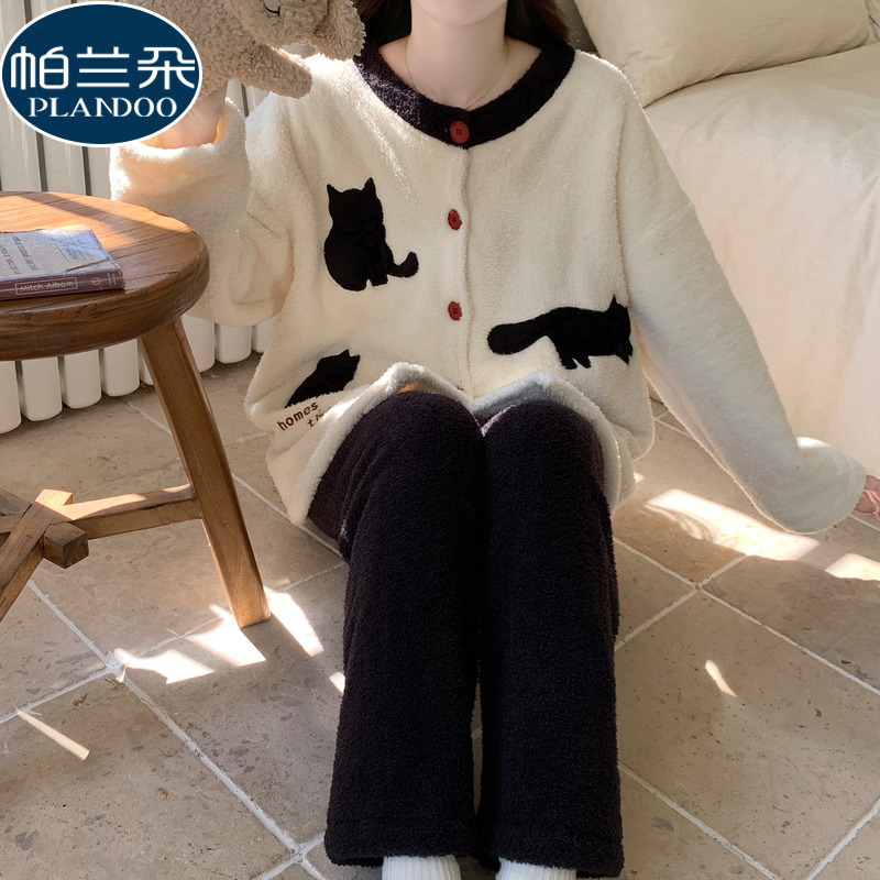 珊瑚绒睡衣女款秋冬季加厚半边绒2025新款长袖高级感家居服可外穿