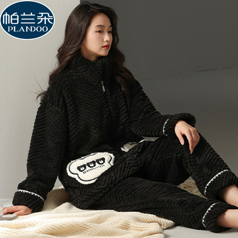 睡衣女冬季可外穿秋冬款珊瑚绒2025新款加厚法兰绒少女家居服套装