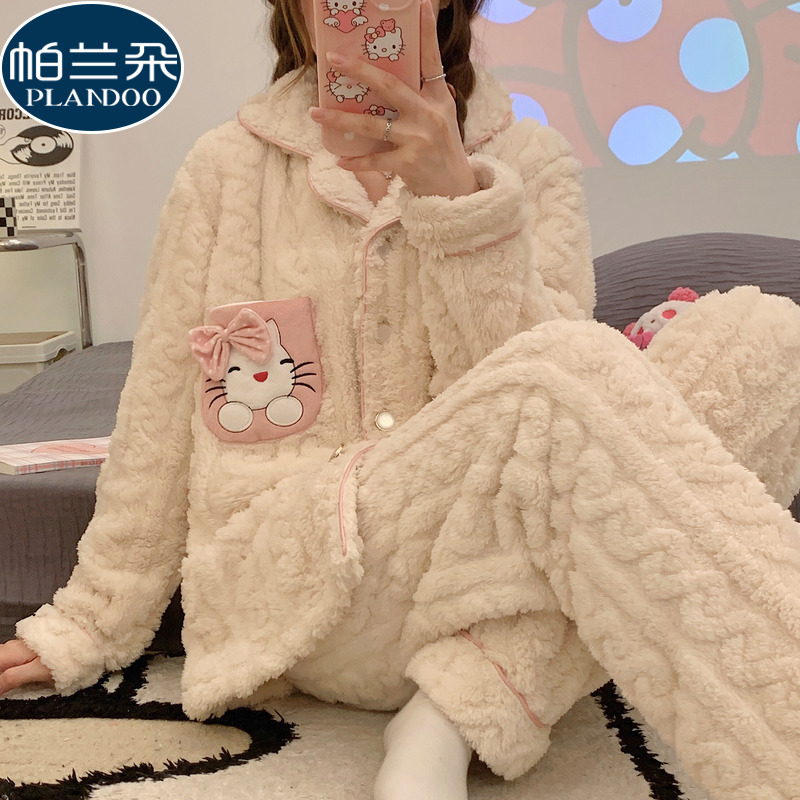 珊瑚绒睡衣女法兰绒套装