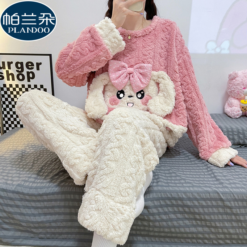 秋冬季睡衣女款法兰绒加厚珊瑚绒2025新款今年流行爆款可爱家居服