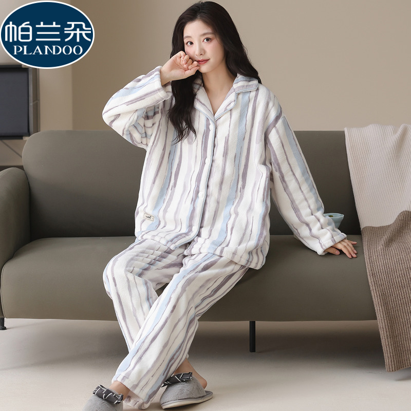 冬季法兰绒睡衣女款加厚珊瑚绒2025新款冬天时尚休闲家居服可外穿