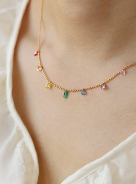 2025新款彩色锆石钛钢女锁骨链