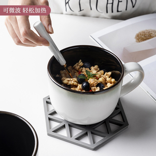 大肚牛奶早餐杯陶瓷泡燕麦片杯子带勺大号容量可微波欧式 600ml