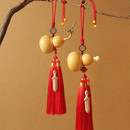 精品天然真葫芦桃木剑挂件门对门卧室玄关大红色穗子双流苏挂饰品