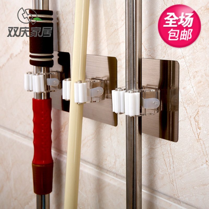 双庆免打孔强力无痕粘贴拖把夹 浴室卫生间多功能挂钩扫把架包邮,收纳整理,挂钩/粘钩,淘宝优惠券,粉丝福利购,淘宝优惠卷