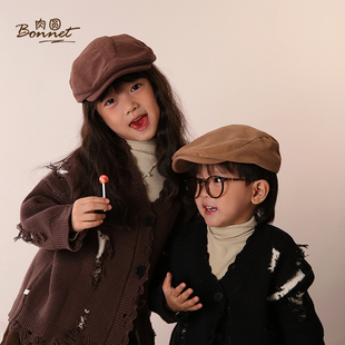 肉圆儿童反戴贝雷帽新款韩版男女童鸭舌帽百搭前进帽复古画家帽子