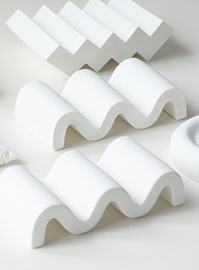 ins极简白色波浪形不规则楼梯款石膏拍照道具摄影装饰摆件背景