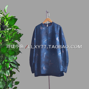 自留推中式 新口100%真丝香云纱花萝晕染蓝调衬衣 且复古2025年秋季