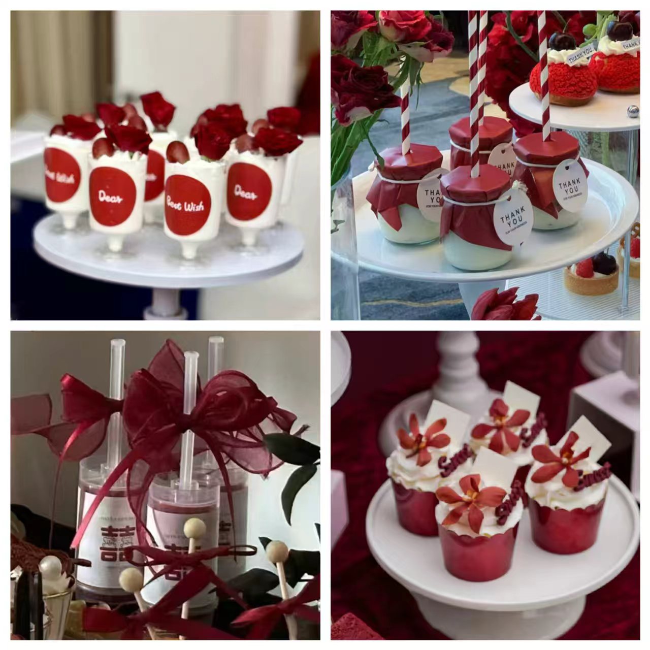 复古红白甜品台插件高级感婚礼蛋糕插牌烘焙纸杯慕斯杯装饰贴纸