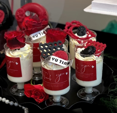 酒红色Thank you贴纸 甜品台布丁杯慕斯杯婚礼满月周岁装饰封口贴
