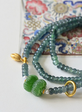 原创设计天然蓝水翡翠手链女款和田玉碧玉多圈手串项链送生日礼物