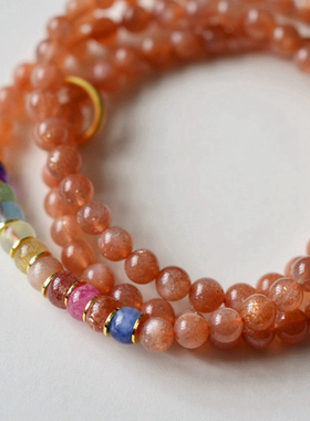 天然太阳石手链女款多圈手串日光石项链水晶手饰送女友闺蜜礼物