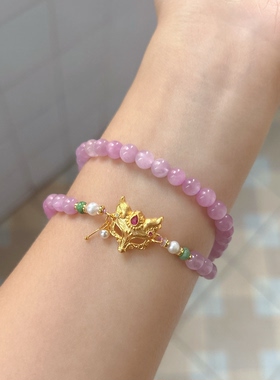 狐狸面具天然拉丝猫眼紫锂辉双圈手链女款手串饰品送生日礼物