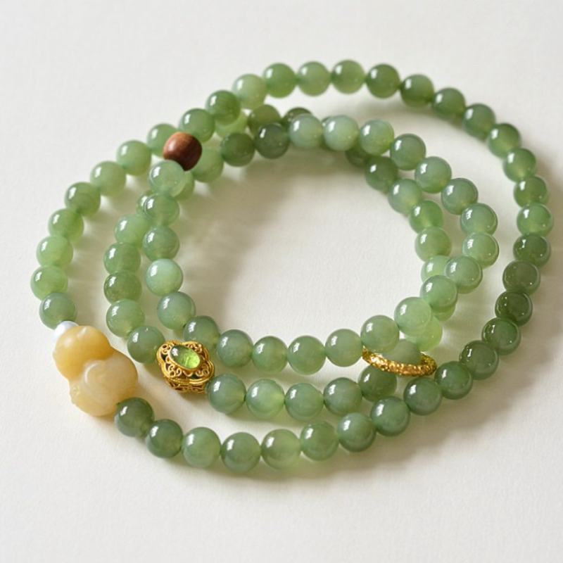 喵咪天然和田玉碧玉多圈手链女款时尚饰品送女友闺蜜朋友生日礼物