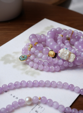 九紫离火紫气东来天然紫锂辉水晶手链女多圈手串项链薰衣紫纯银