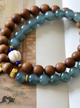 天然翡翠老山檀双圈手链女款转运珠手串轻奢小众设计 送朋友礼物