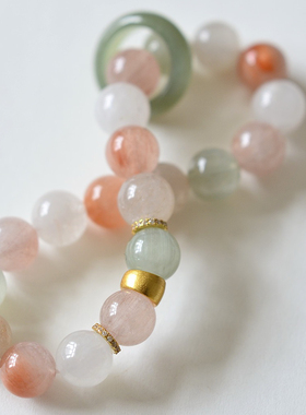 天然彩兔毛水晶手串女款和田玉跑环手链送女友闺蜜生日礼物小众