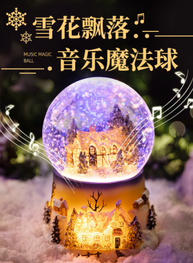 圣诞水晶球飘雪自动音乐盒