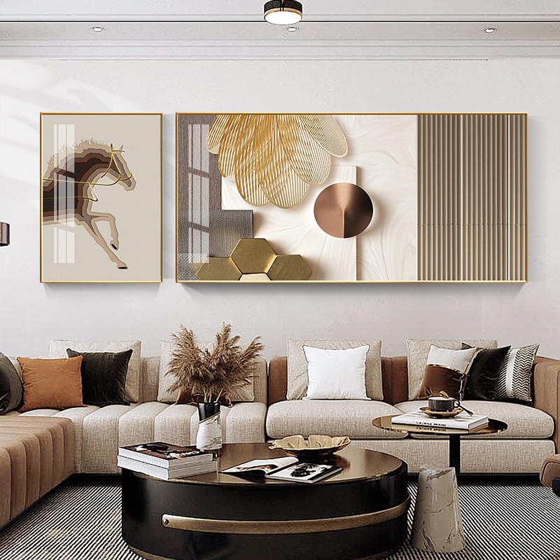 现代简约客厅装饰画组合马奔腾艺术画轻奢抽象大气沙发背景墙挂画图片