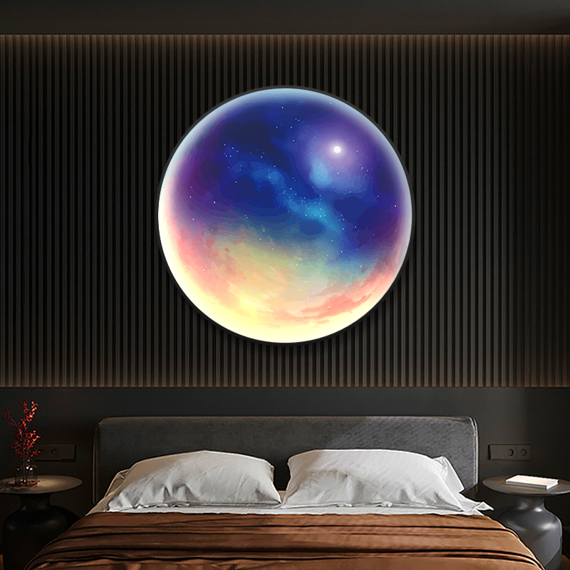 月球地球led灯画圆形星球主卧背景墙卧室床头装饰画走廊玄关挂画图片