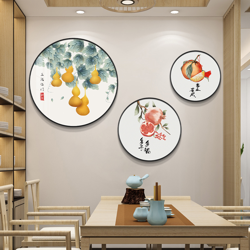 五福临门餐厅背景墙装饰画现代简约客厅壁画家和平安创意圆形挂画图片