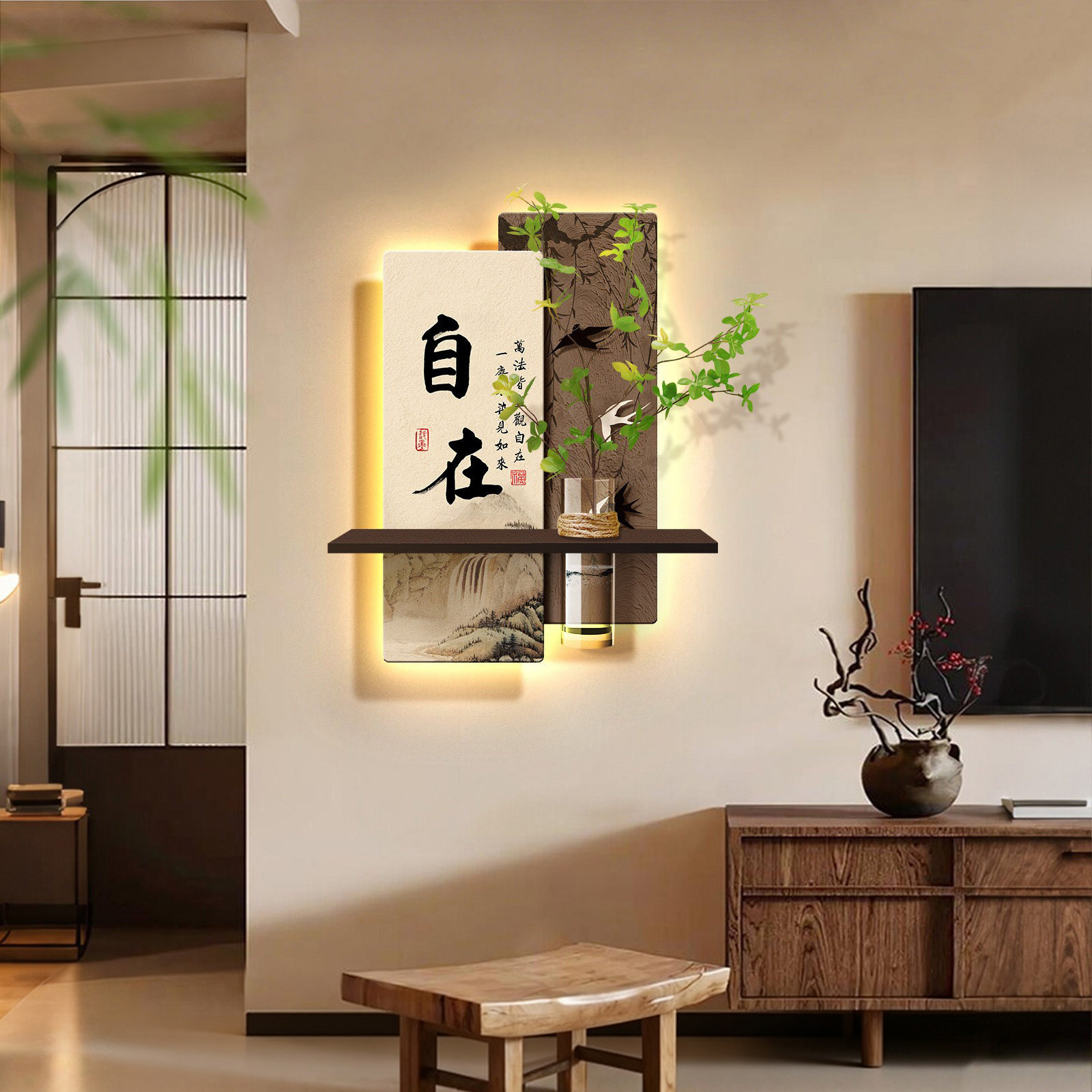 宋代美学水培绿植禅意氛围灯画图片