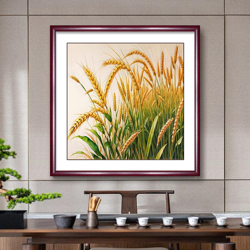 穗穗平安餐厅装饰画新中式饭桌挂画茶室厨房背景饭店五谷丰登墙画