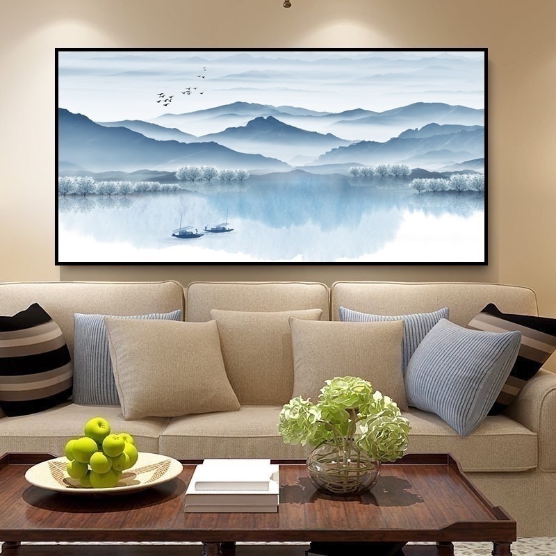 现代新中式客厅装饰画禅意水墨山水画餐厅壁画玄关沙发背景墙挂画